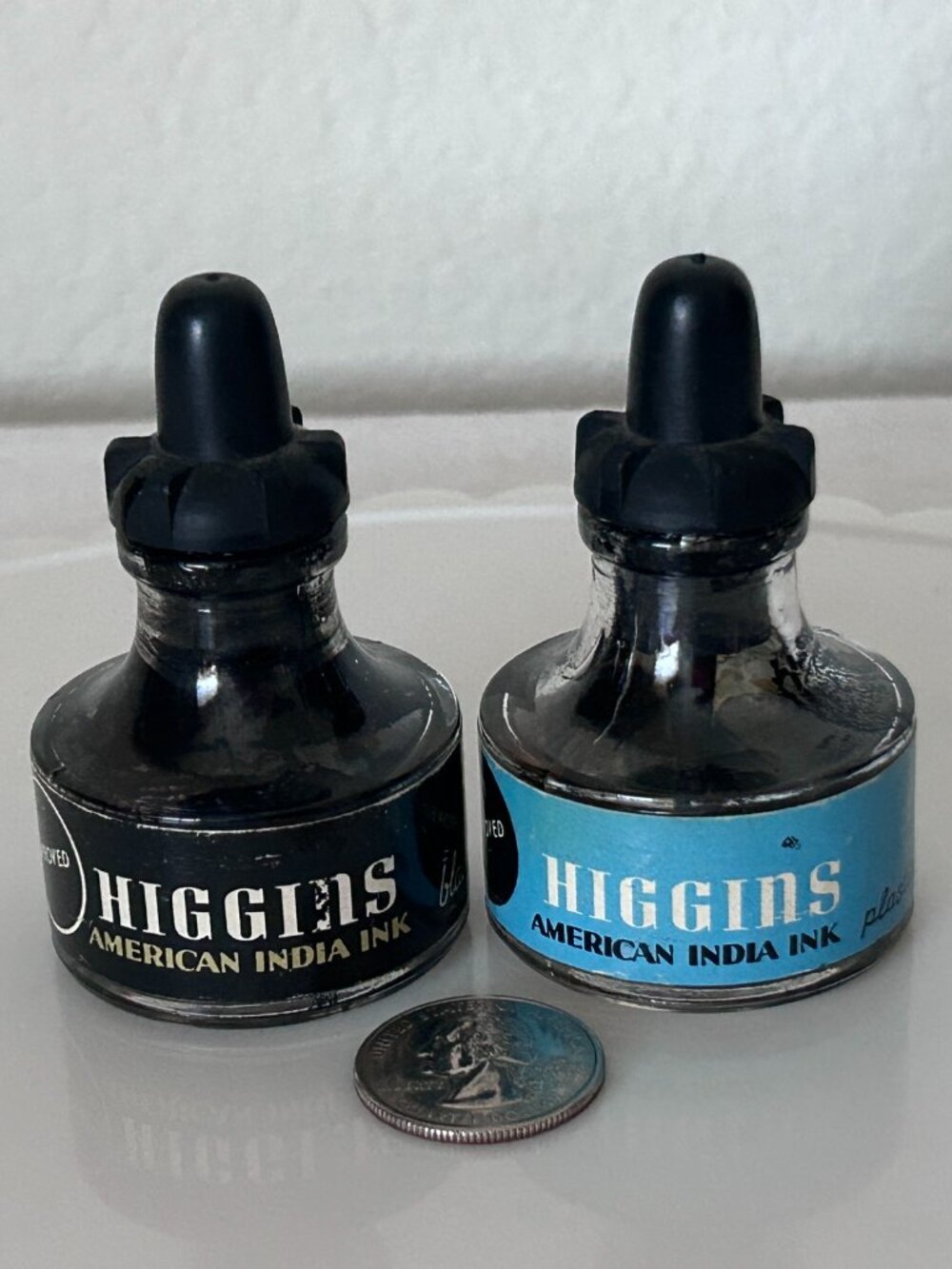 Set of 2 Vintage Higgins Ink Bottles Empty